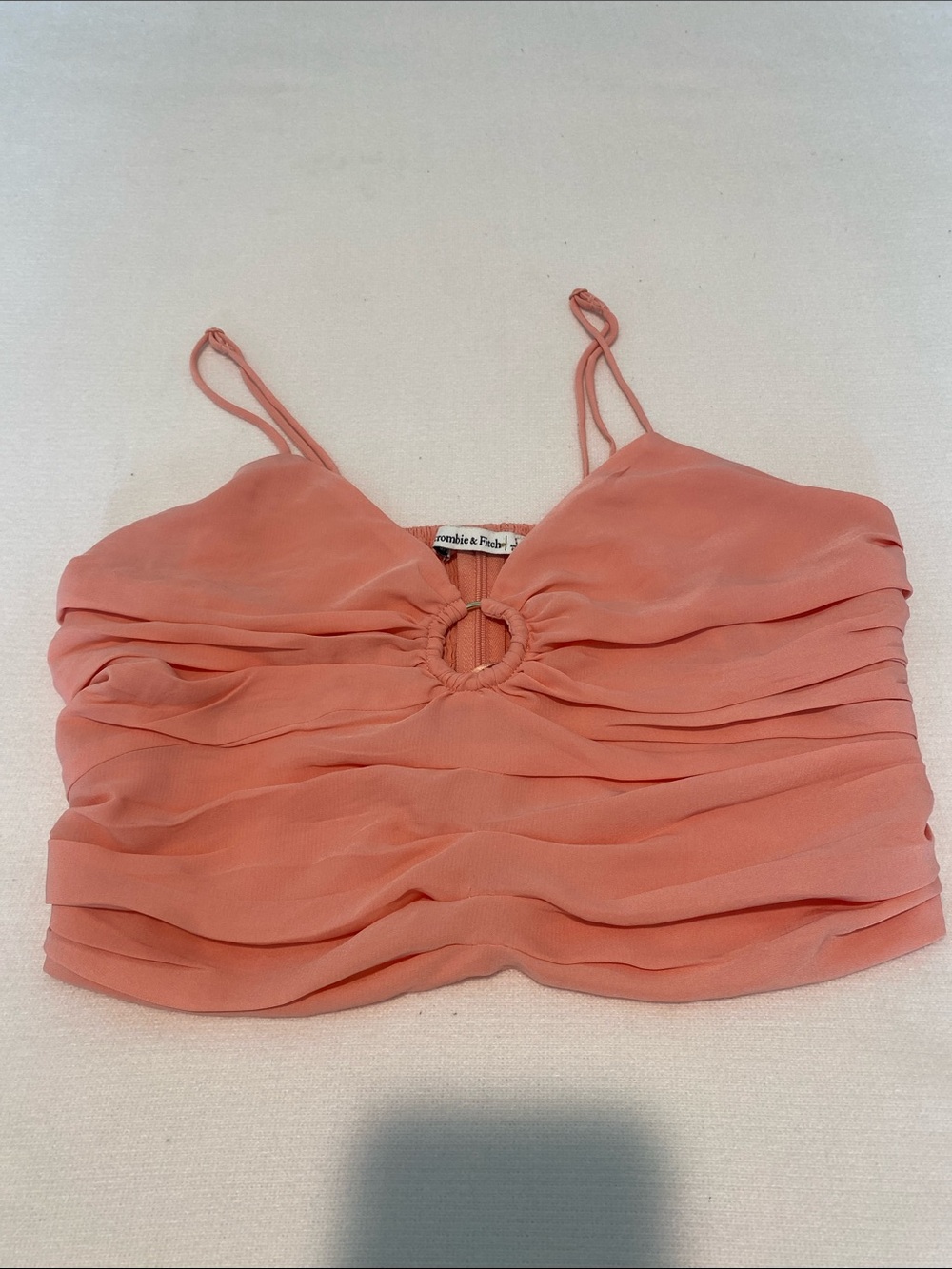 Abercrombie & Fitch Peach Ring-Front Ruched Spaghetti Strap Crop Top
